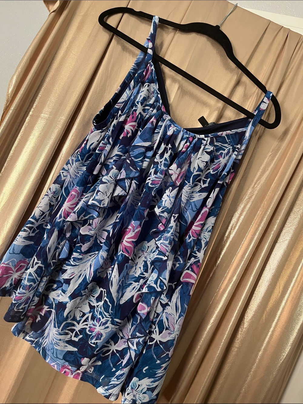 Lane Bryant Floral Navy Blue & Pink Women's Spaghetti-Strap Top